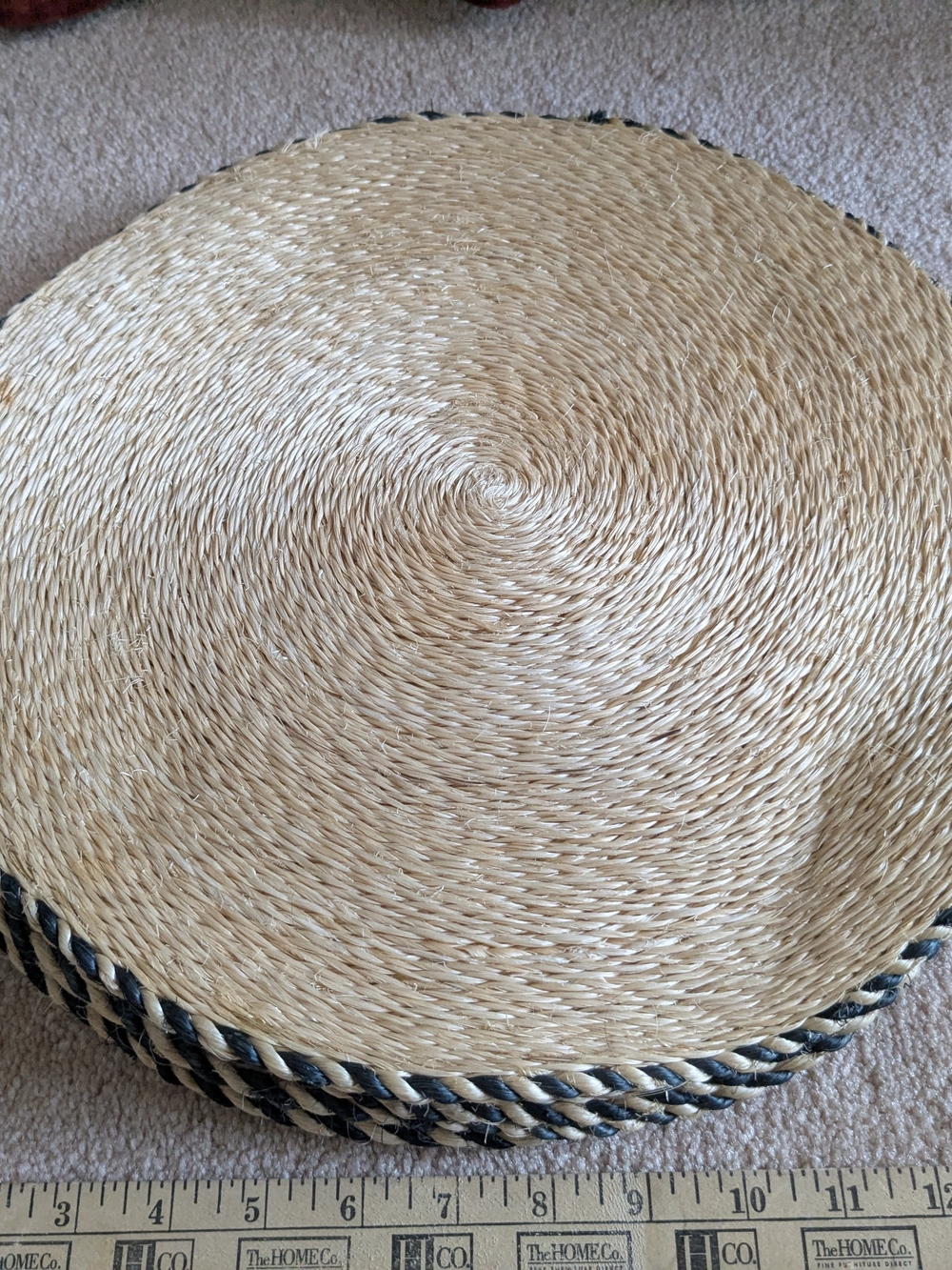 Natural Woven Seagrass Round Placemat with Black Trim  Set Of 6